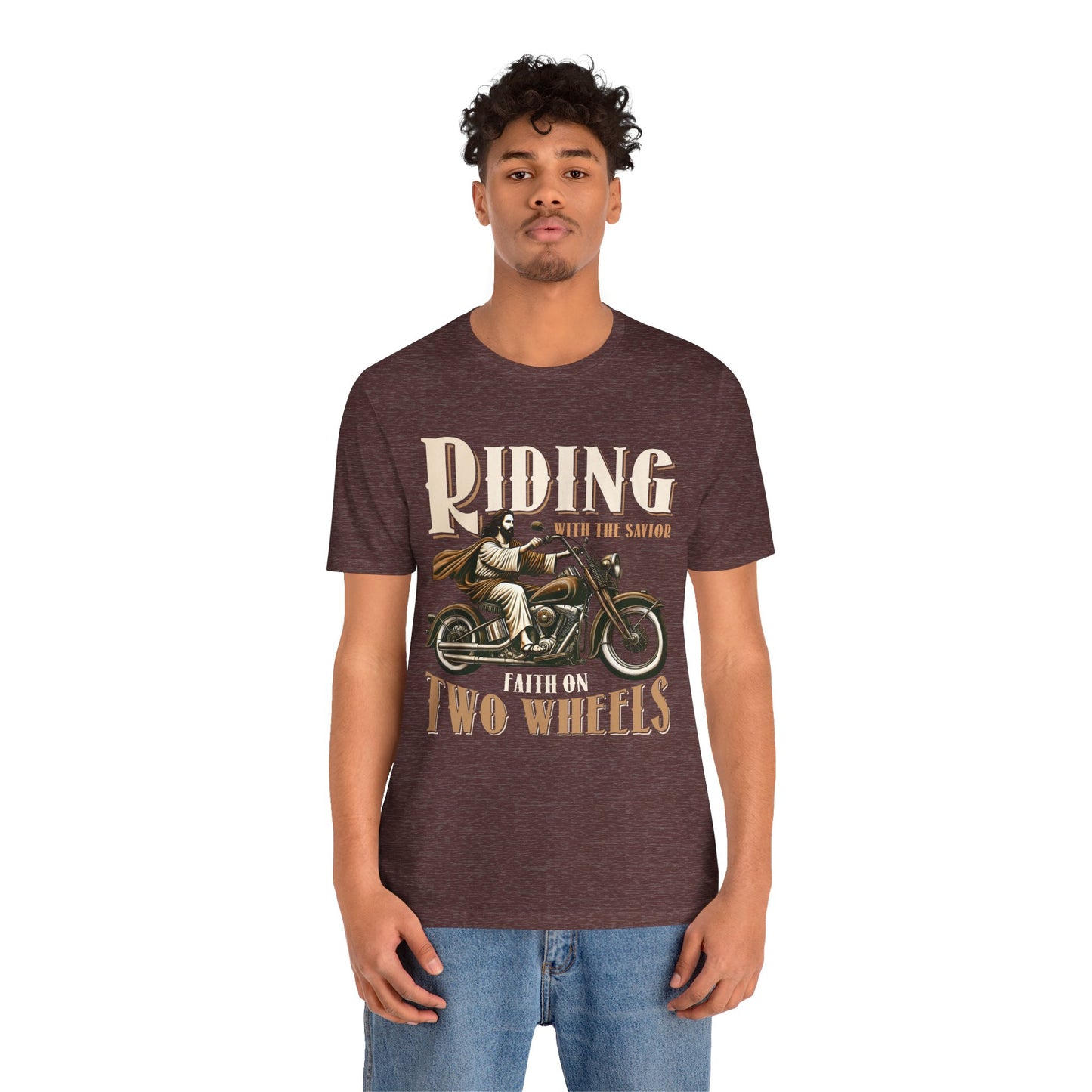 Riding With the Savior Shirt – Christian Biker Motorcycle Faith Graphic Tee