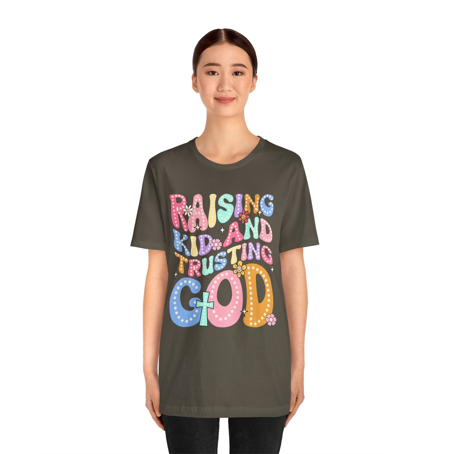 Raising Kids and Trusting God Shirt – Groovy Christian Faith-Fueled Mama Tee