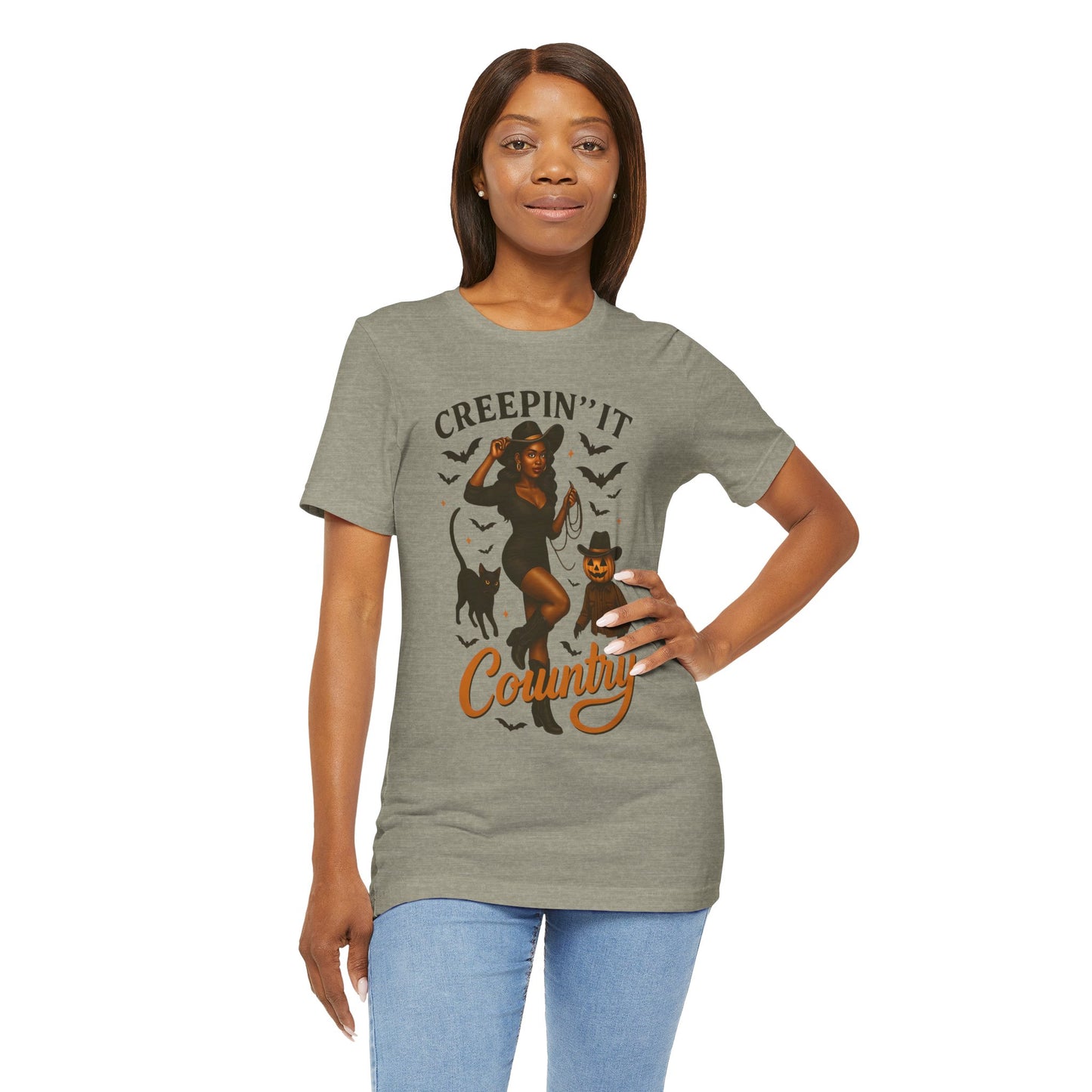 Creepin’ It Country Shirt – Spooky Cowgirl Pumpkin Western Halloween Tee