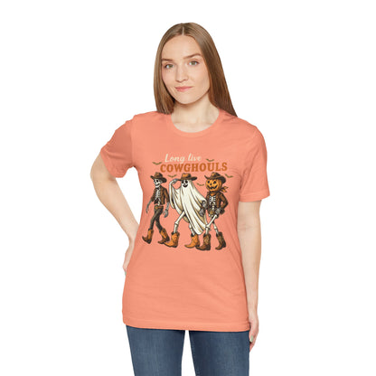 Long Live Cowghouls Shirt Western Halloween Skeleton Ghost Pumpkin Tee, Spooky Cowgirl Fall Outfit