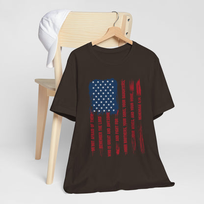 Legacy Dads Shirt – USA Flag Nehemiah 4:14 Christian Men’s Faith Tee