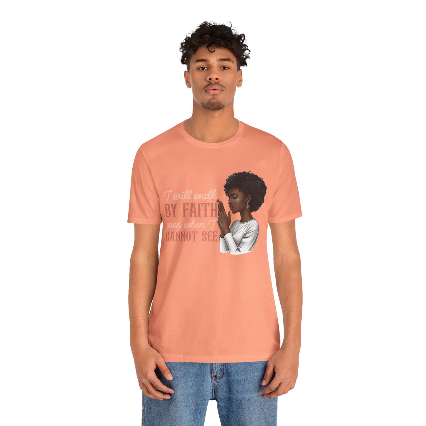 I Will Walk by Faith Shirt – Black Woman Praying Christian Bible Verse Tee