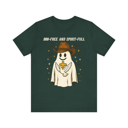 Boo Free and Spirit Full Shirt – Christian Ghost Cowboy Halloween Faith Tee