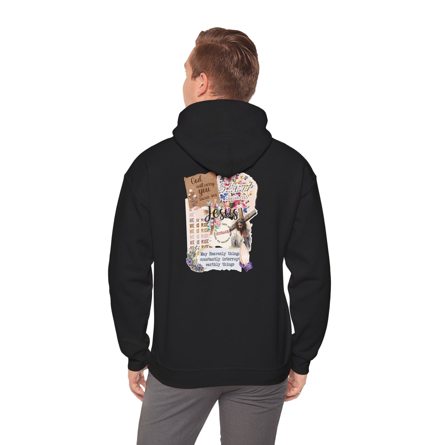 Jesus Collage Floral Hoodie – Christian Faith Bible Verse Cross Pullover