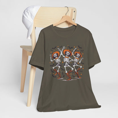 Dancing Skeleton Cowboy Western Rodeo Halloween Spooky Vibes T-Shirt
