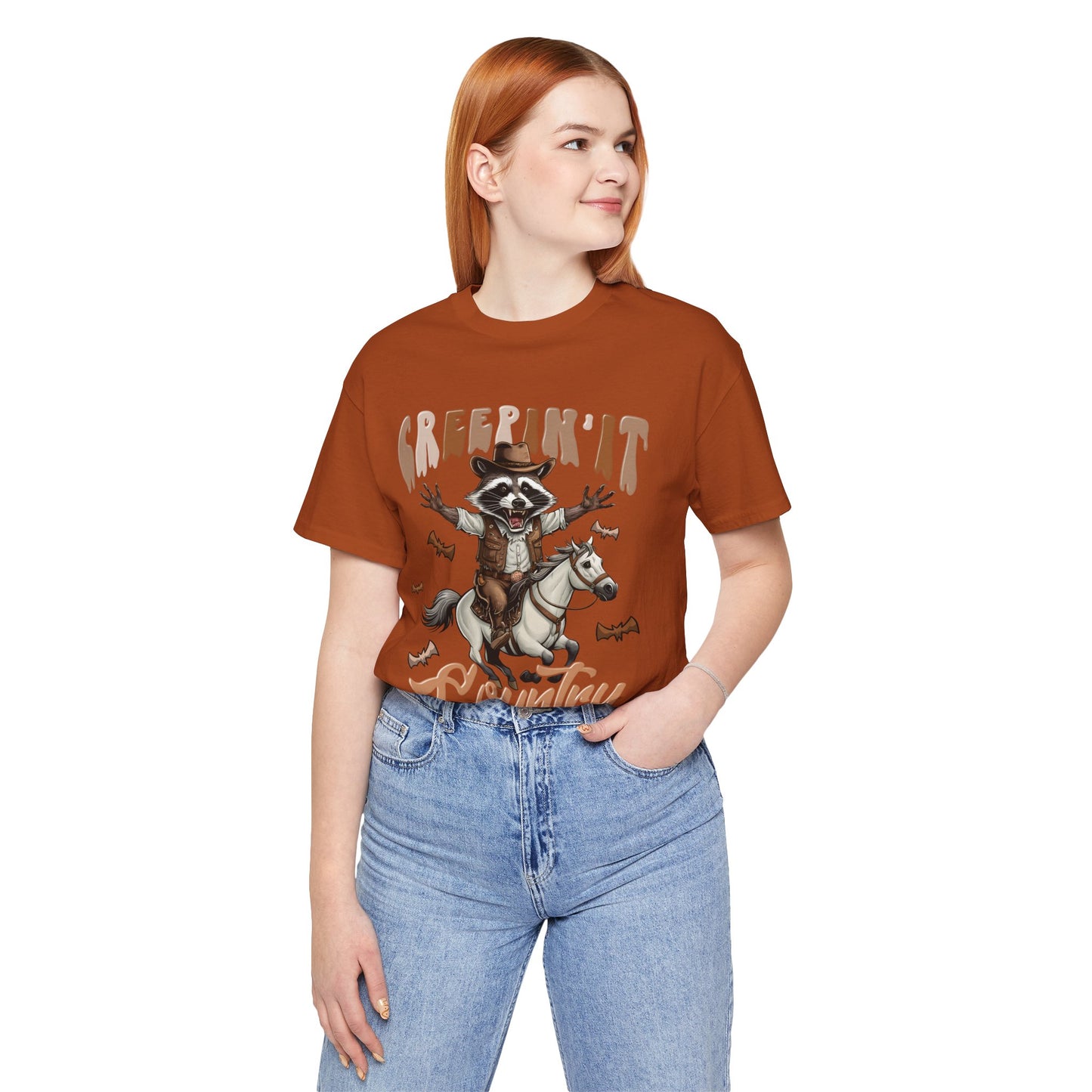 Creepin It Country Creepy Raccoon Halloween Horse Ride Howdy T-Shirt