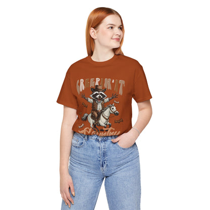 Creepin It Country Creepy Raccoon Halloween Horse Ride Howdy T-Shirt