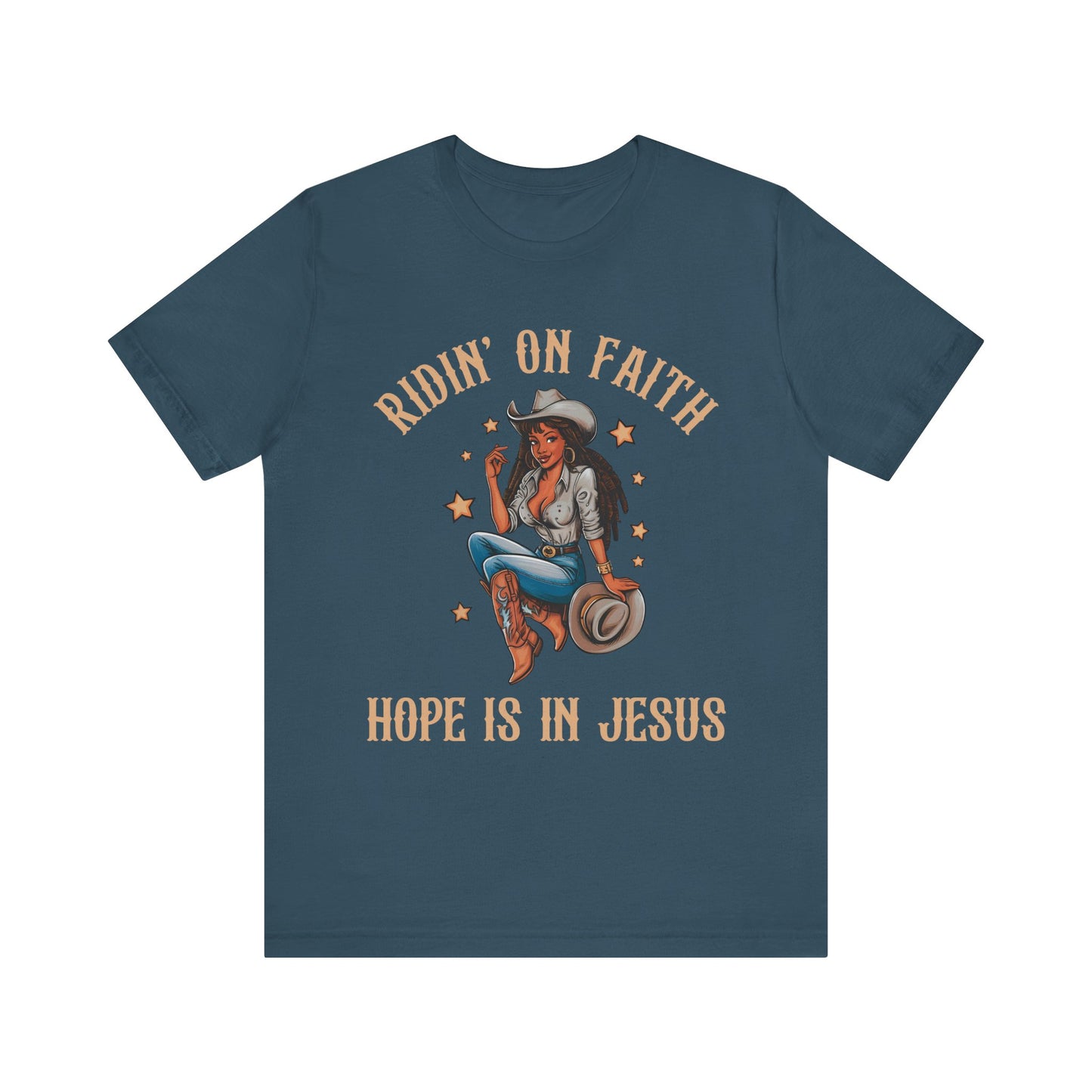 Ridin’ On Faith Cowgirl Shirt – Black Christian Western Jesus Tee