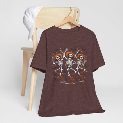 Dancing Skeleton Cowboy Western Rodeo Halloween Spooky Vibes T-Shirt