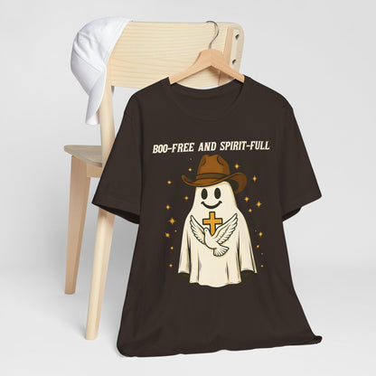 Boo Free and Spirit Full Shirt – Christian Ghost Cowboy Halloween Faith Tee