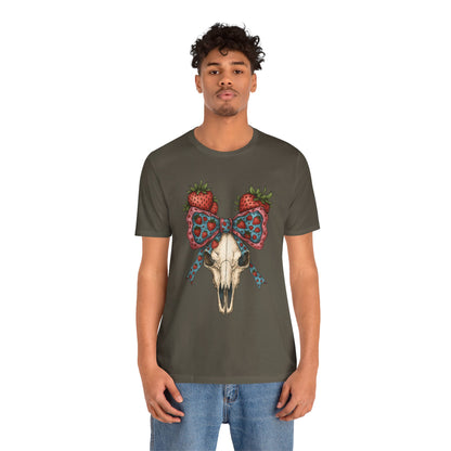 Retro Strawberry Cow Skull Shirt – Western Coquette Summer Vibes Tee
