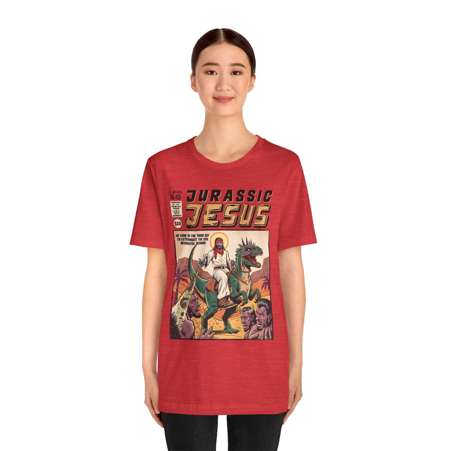 Jurassic Jesus Shirt – Dino-Riding Savior Comic Book Christian Tee
