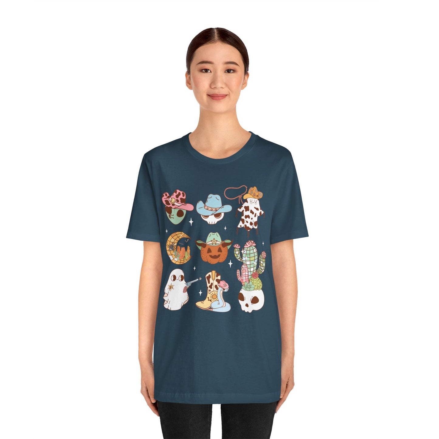 Western Halloween Cowboy Alien Rodeo Skull Spooky Ghost Kids T-Shirt