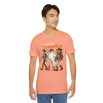 Long Live Cowghouls Shirt Western Halloween Skeleton Ghost Pumpkin Tee, Spooky Cowgirl Fall Outfit