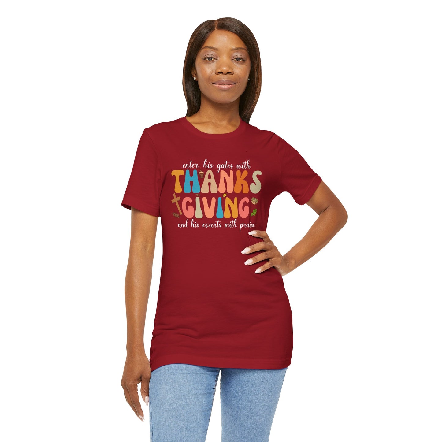 Enter His Gates with Thanksgiving Shirt – Christian Psalm 100:4 Autumn Faith Tee