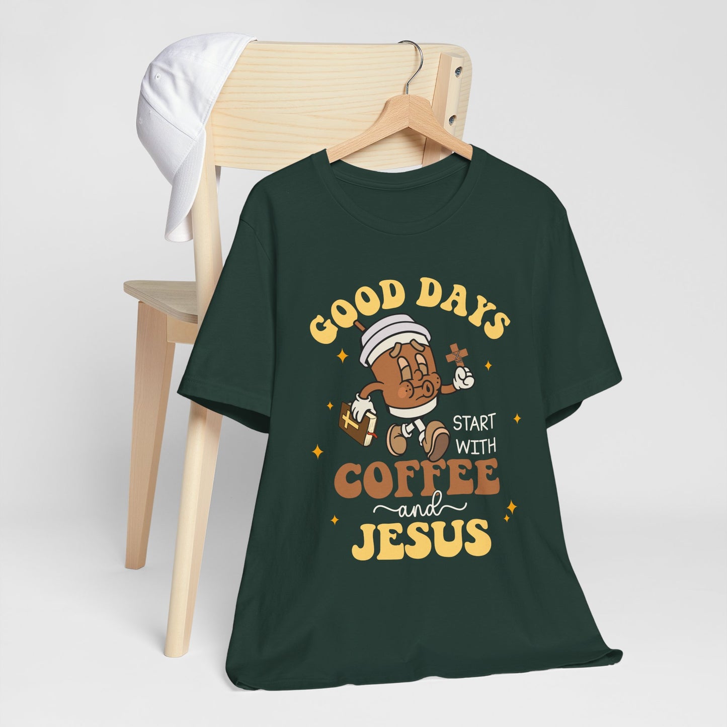 Good Days Start with Coffee & Jesus Shirt – Christian Groovy Prayer Tee