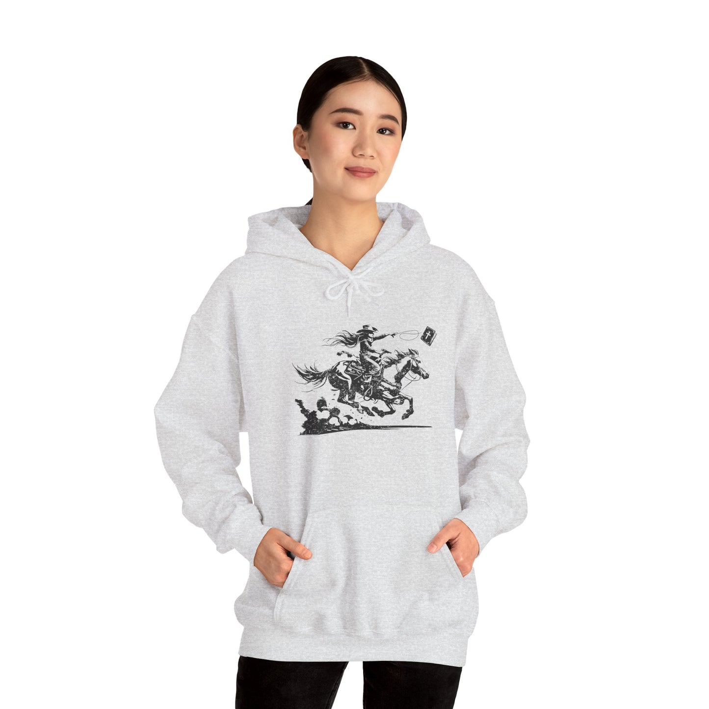 Cowgirl Riding Horse Hoodie – Christian Scripture Western Rodeo Texas Pullover