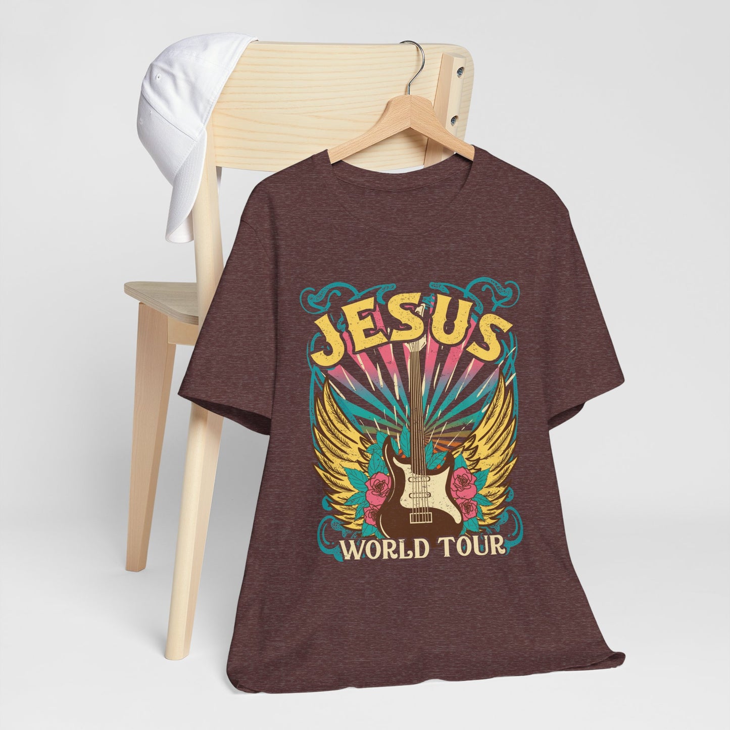 Jesus World Tour Shirt – Retro 70s 80s Rock Concert Guitar Christian Tee