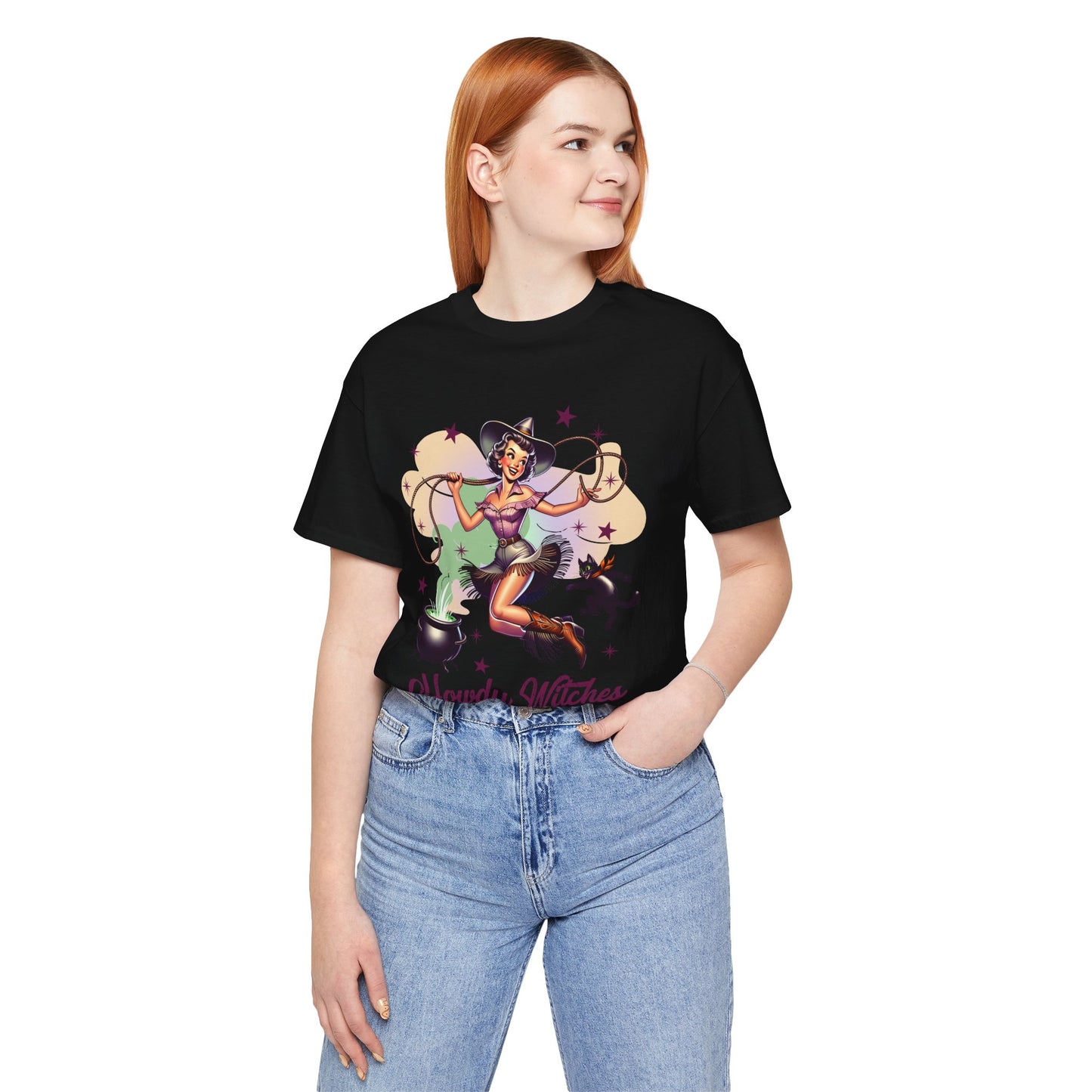 Howdy Witches Cowgirl Halloween Rodeo Western Black Cat T-Shirt