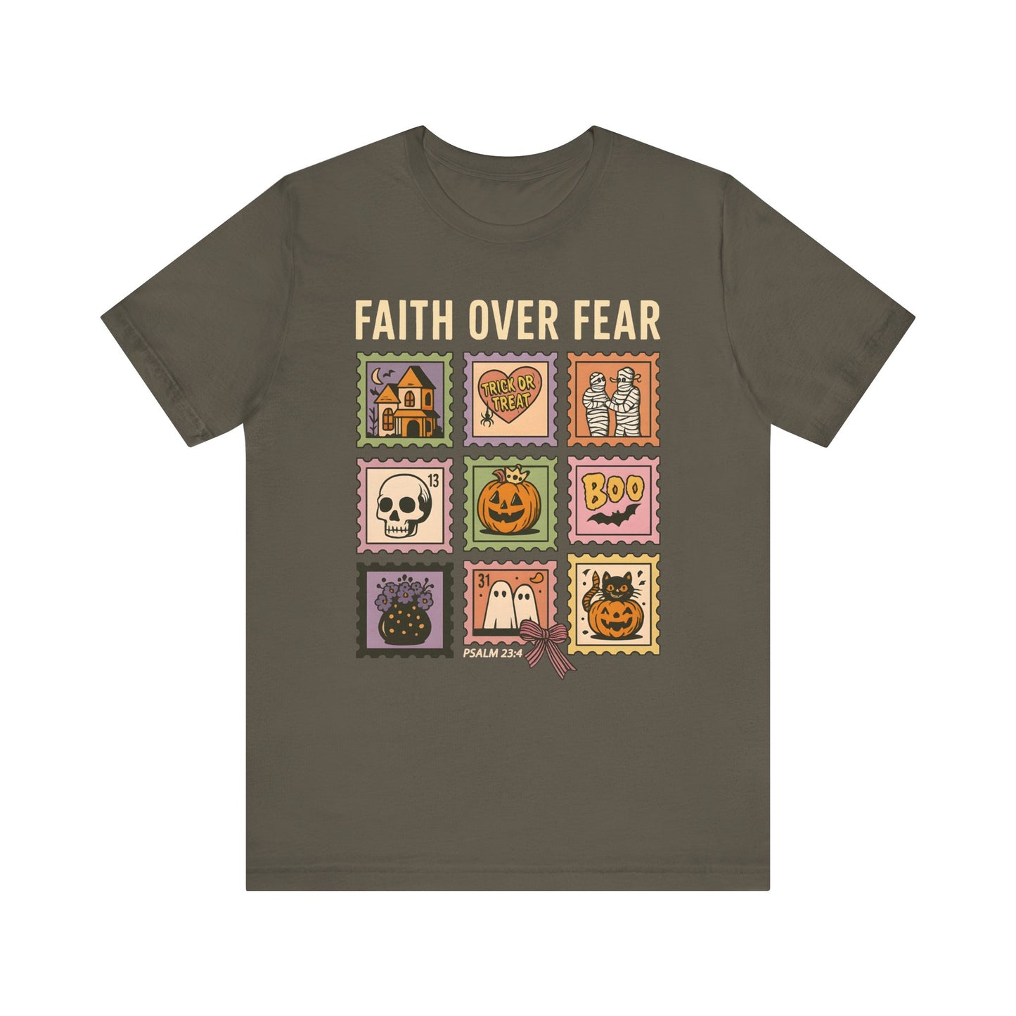 Faith Over Fear Shirt, Christian Halloween Stamp T-Shirt, Religious Spooky Season Tee