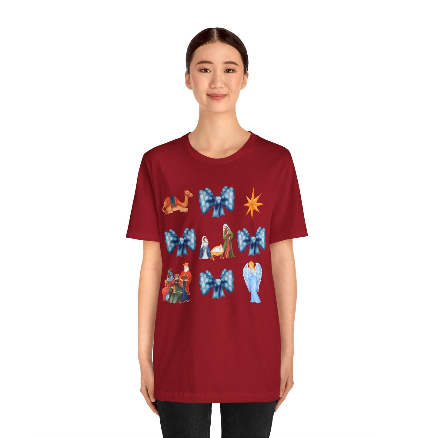 Nativity Scene Coquette Bow Shirt – Cute Christian Christmas Faith Holiday Tee