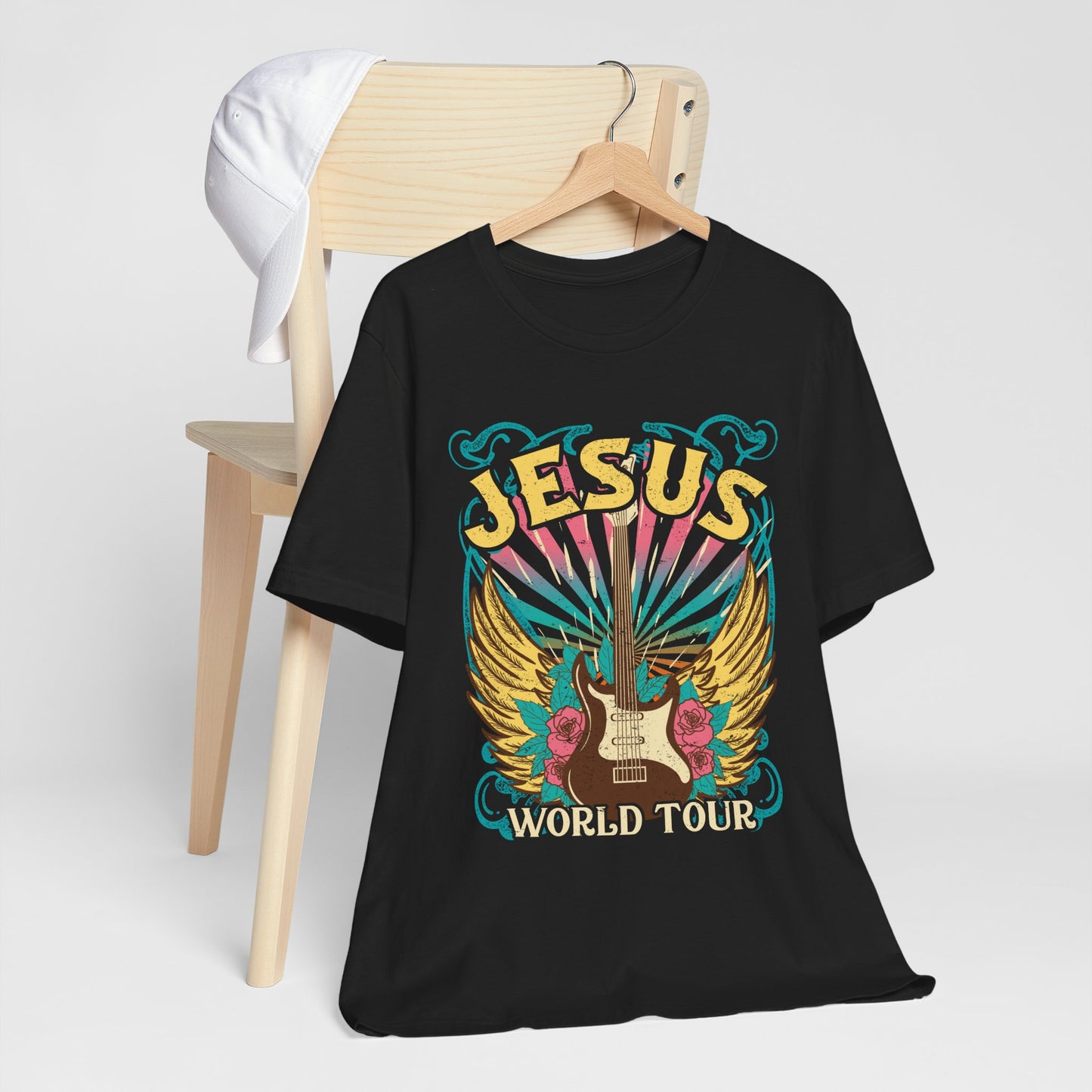 Jesus World Tour Shirt – Retro 70s 80s Rock Concert Guitar Christian Tee
