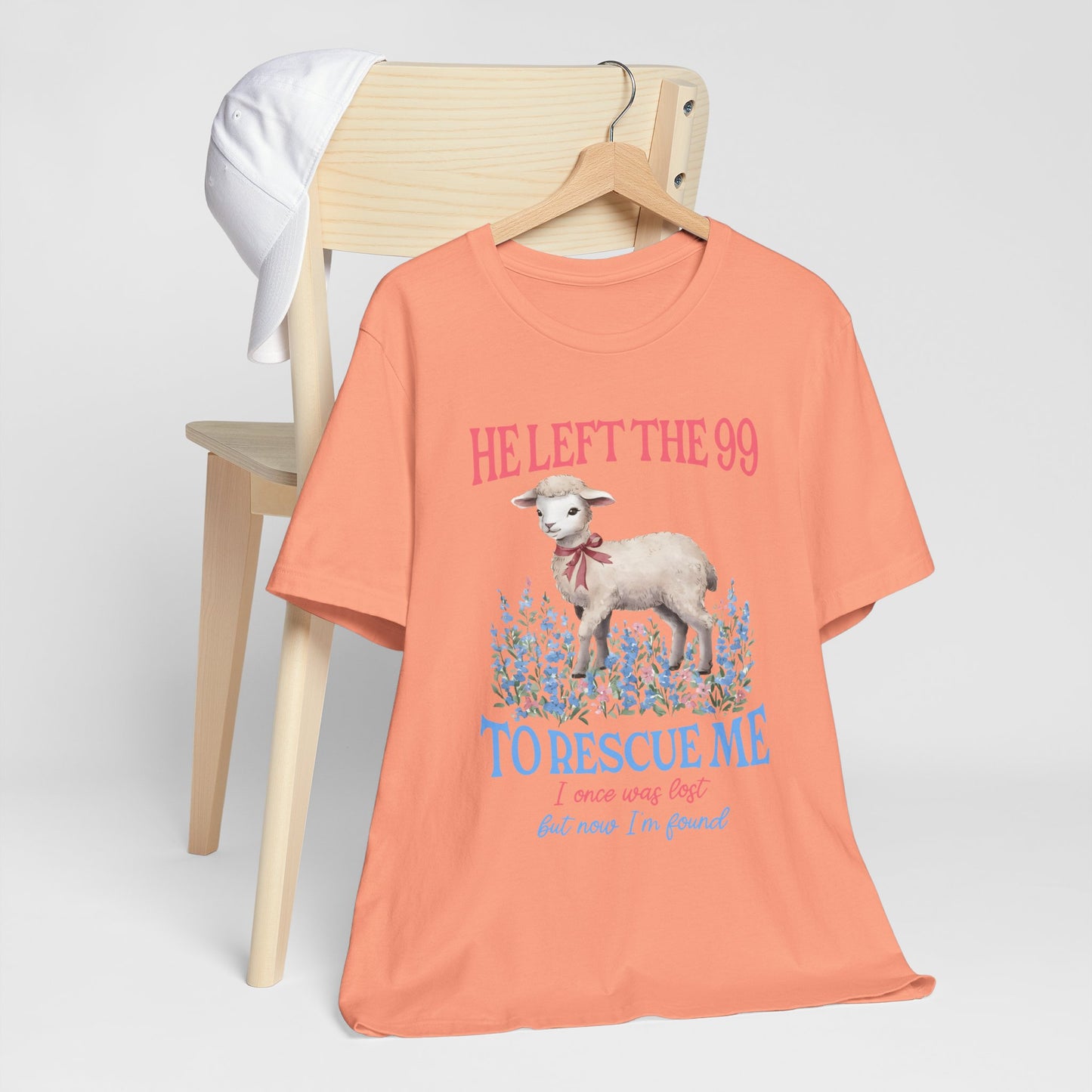 He Left the 99 to Rescue Me Shirt – Christian Lamb Flowers Faith Tee