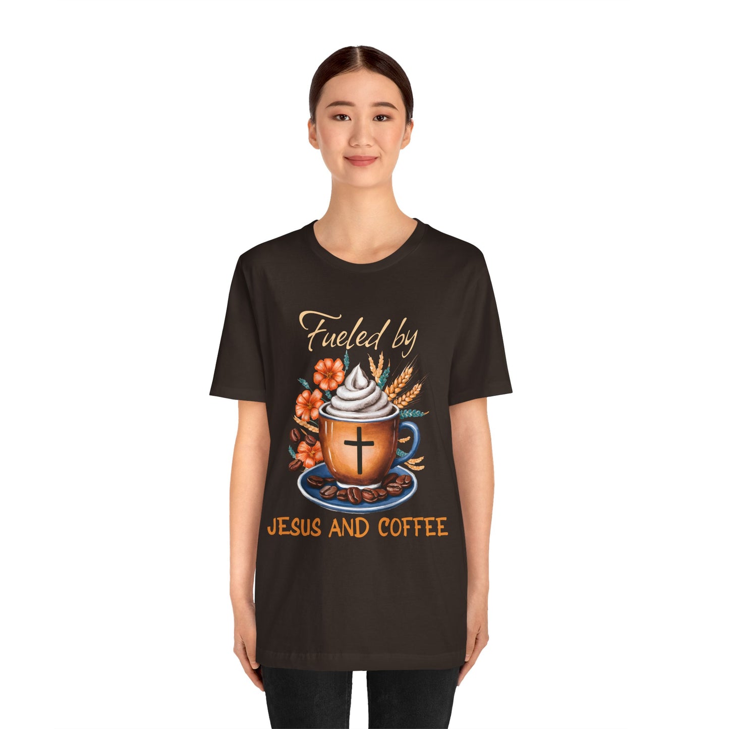 Fueled by Jesus & Coffee Shirt – Christian Faith God Cross Cup Tee