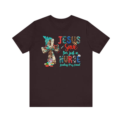 Jesus Save I’m Just a Nurse Shirt – Christian Leopard Print Western Faith Nurse Tee