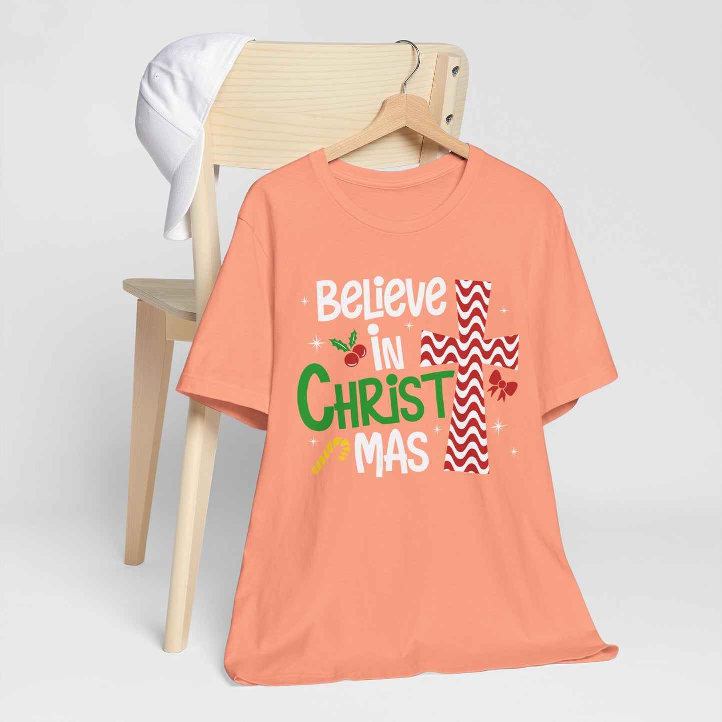 Believe in Christ Christmas Shirt – Christian Faith Jesus Cross Holiday Tee