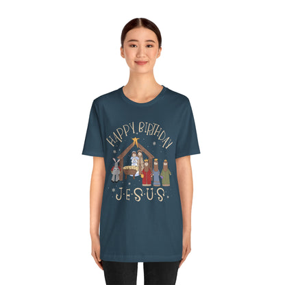 Nativity Happy Birthday Jesus Shirt – Christian Faith-Filled Christmas Tee