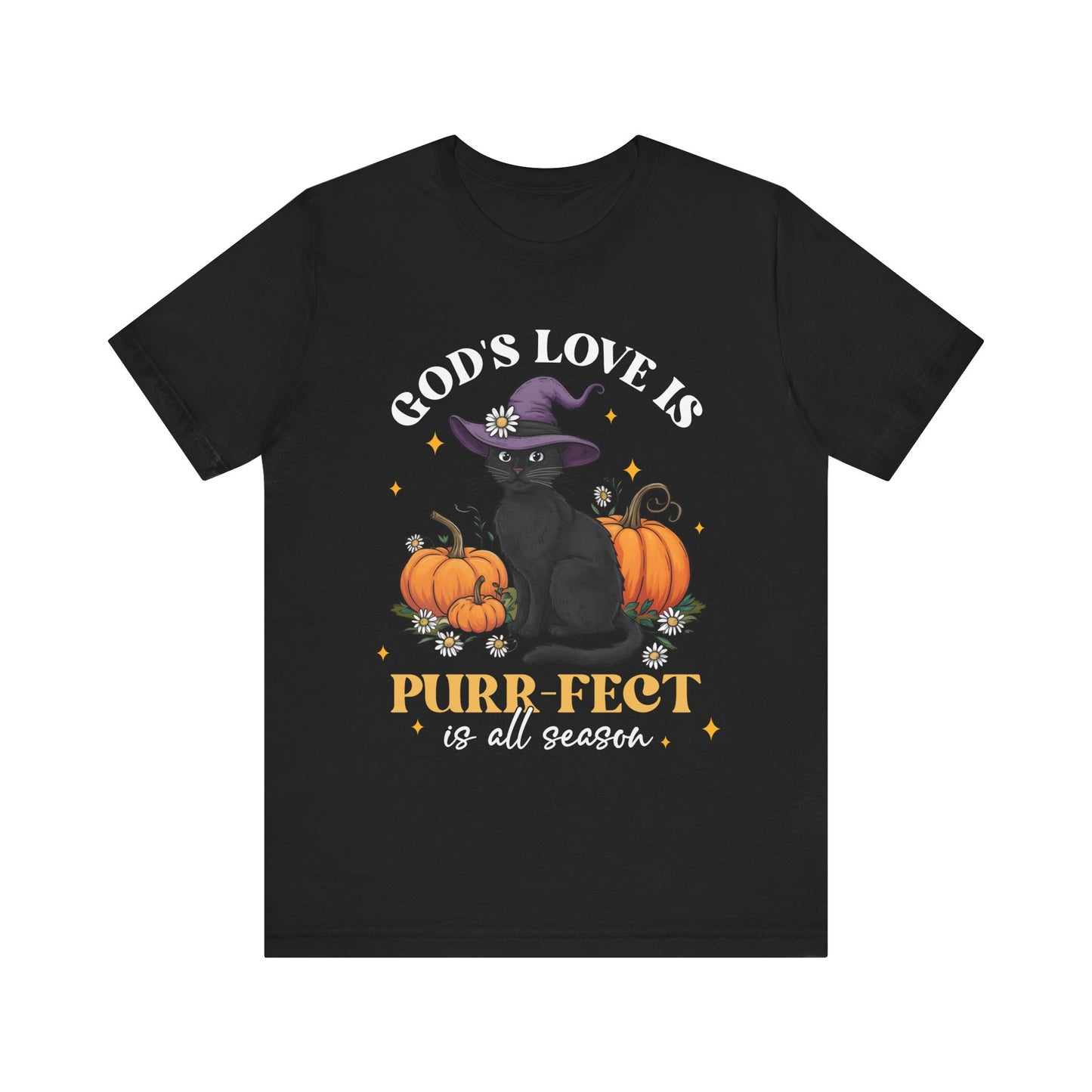 God’s Love Is Purr-fect Shirt – Cute Christian Black Cat Pumpkin Fall Faith Tee