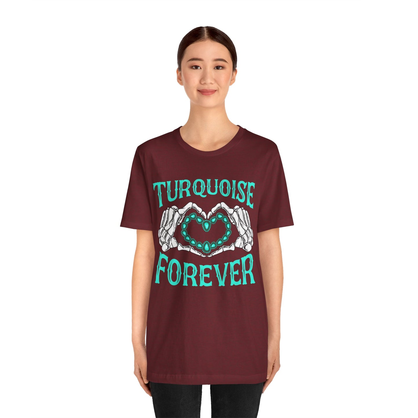 Western Turquoise Forever Shirt – Gemstone Skeleton Hand Heart Rodeo Tee