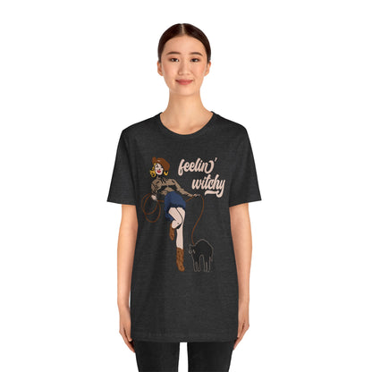 Feeling Witchy Shirt – Vintage Pin-Up Girl & Black Cat Halloween Tee