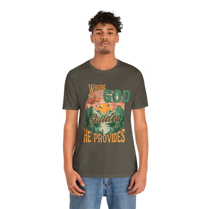 Where God Guides He Provides Shirt – Mountain Sunset Retro Christian Tee