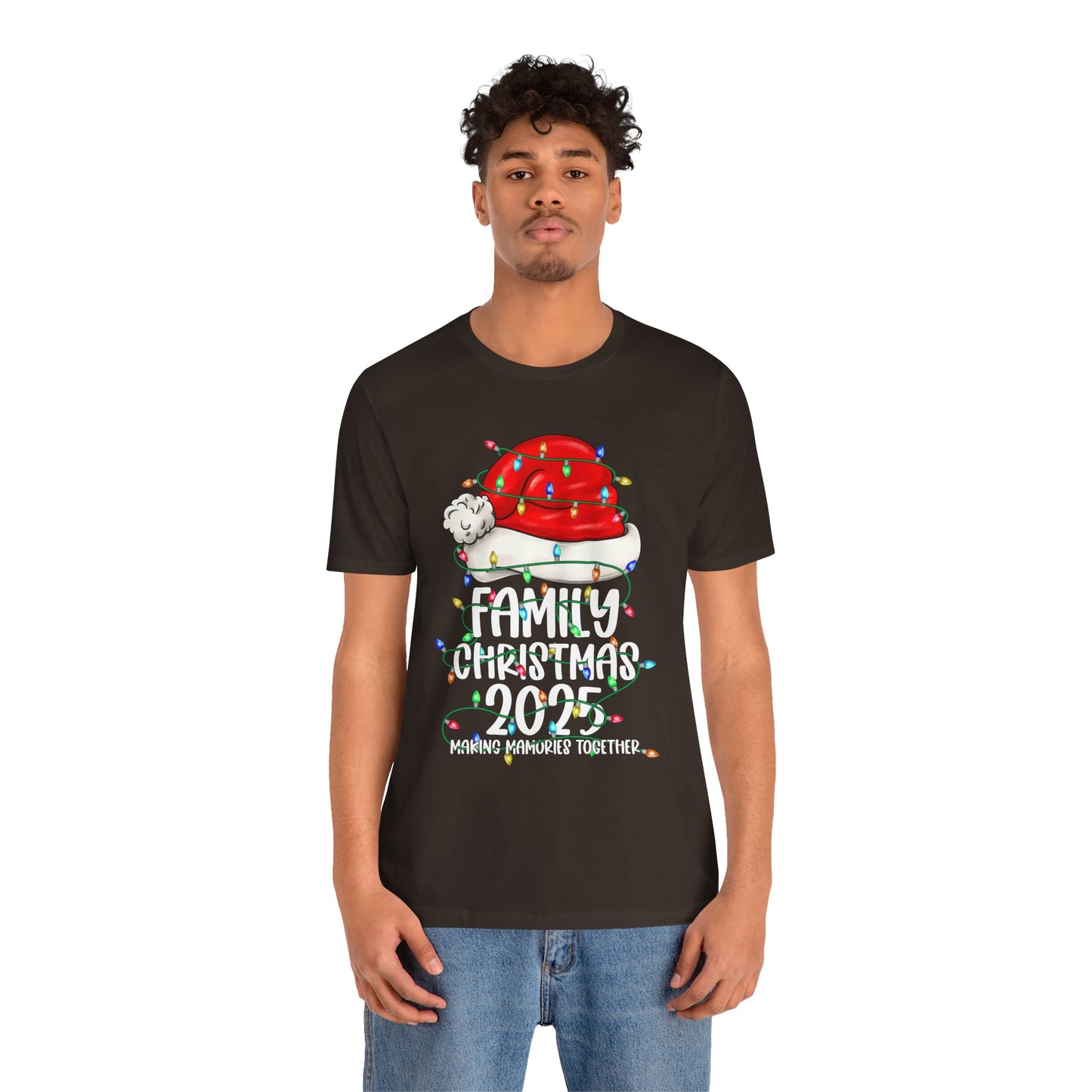 Family Christmas 2025 Shirt – Santa Hat & String Lights Matching Holiday Tee