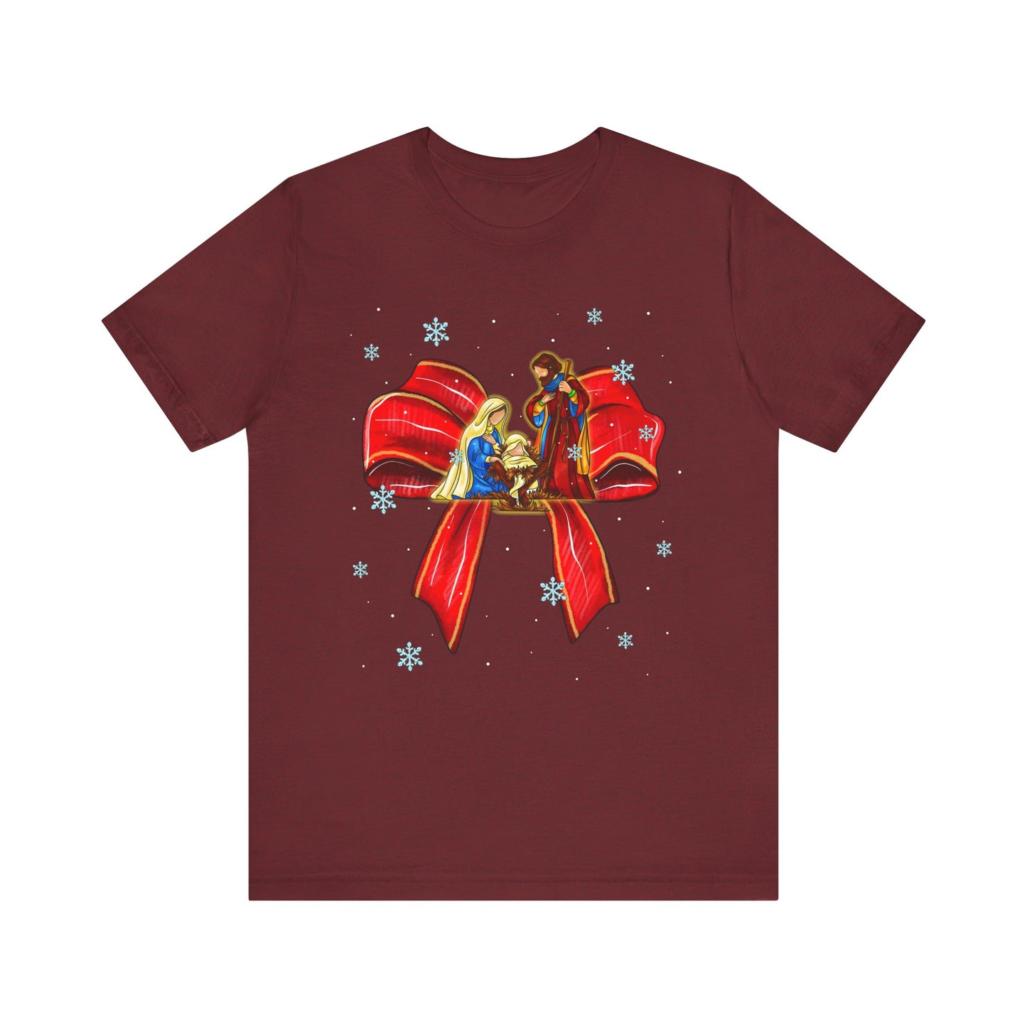 Nativity Scene Christmas Shirt – Coquette Bow Faith Tee, Jesus Holiday Pajama Top