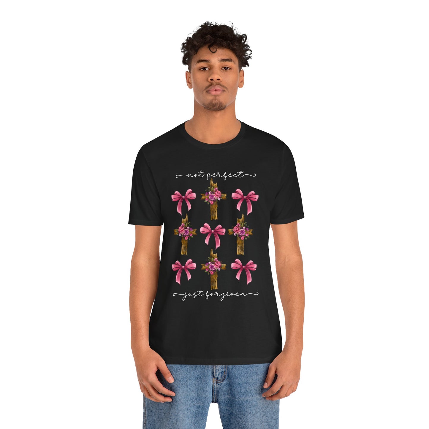 Not Perfect Just Given Shirt – Christian Coquette Bow Cross Faith Tee