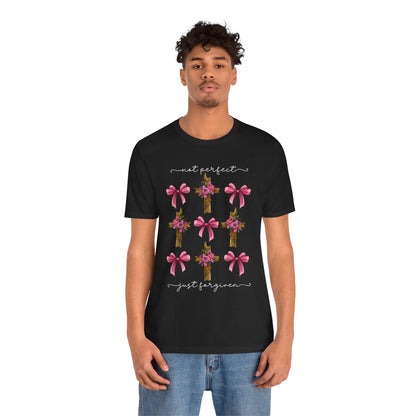 Not Perfect Just Given Shirt – Christian Coquette Bow Cross Faith Tee