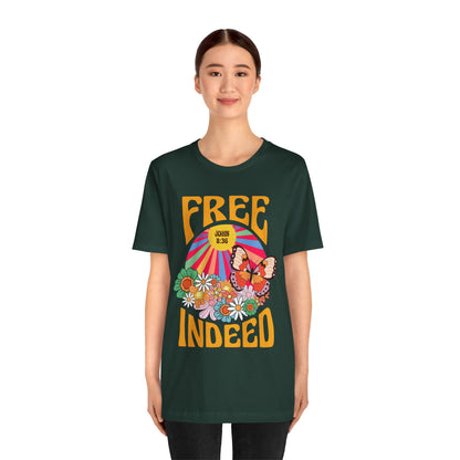 Free Indeed Shirt – Retro Flowers & Butterflies 80s John 8:36 Christian Tee