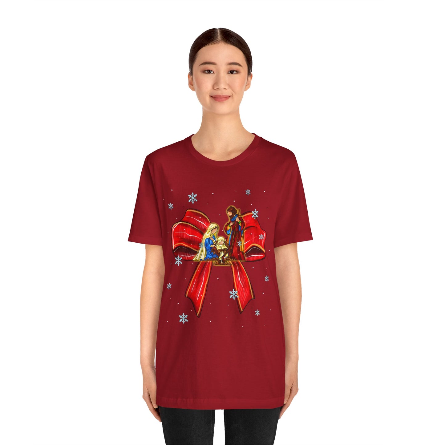 Nativity Scene Christmas Shirt – Coquette Bow Faith Holiday Pajama Tee