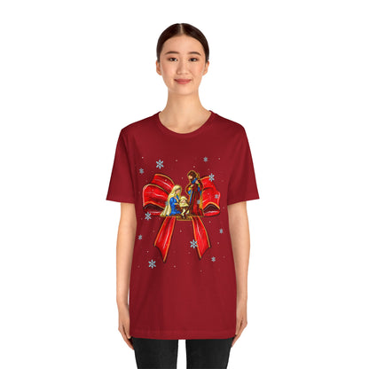 Nativity Scene Christmas Shirt – Coquette Bow Faith Holiday Pajama Tee