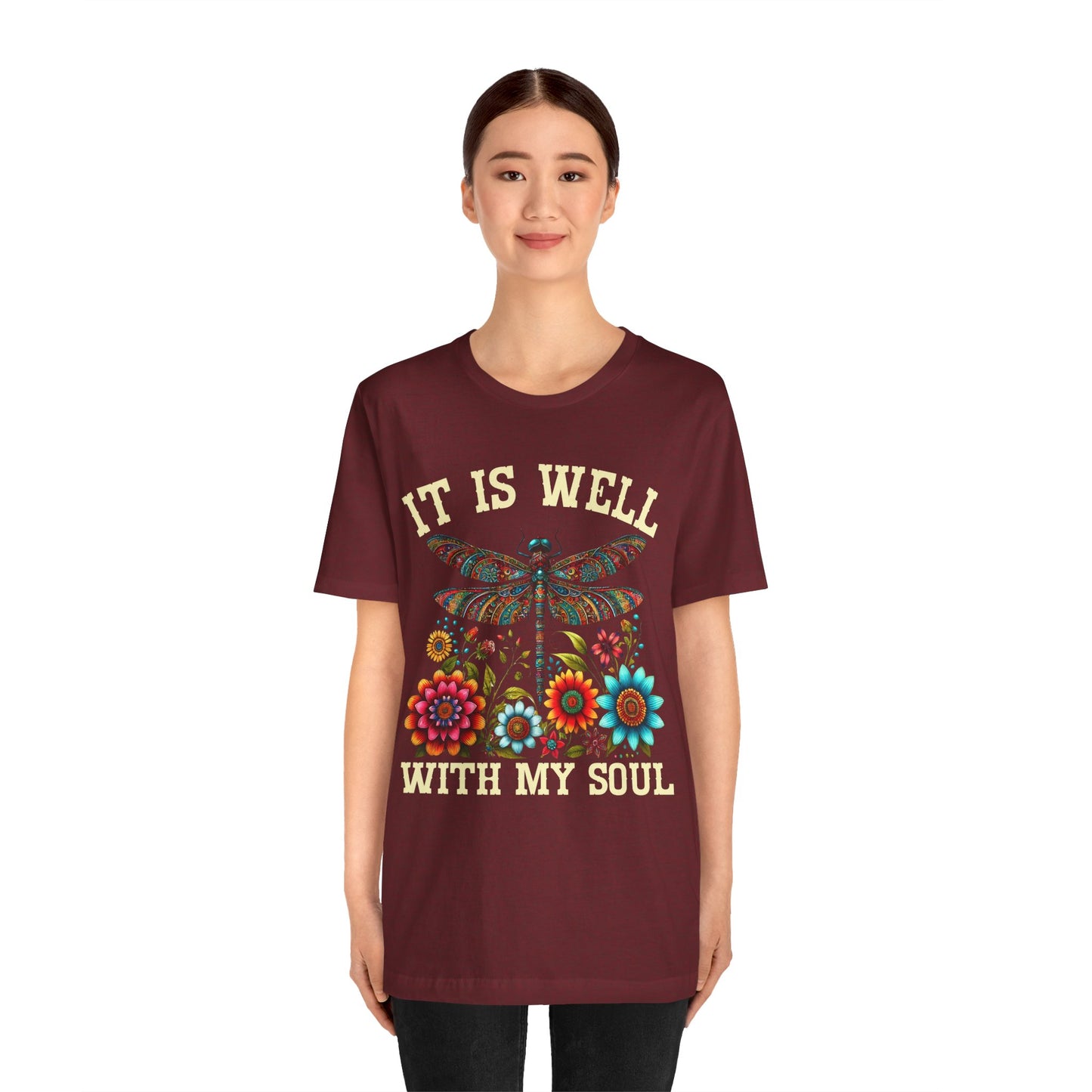 It Is Well With My Soul Shirt – Boho Dragonfly Floral Christian Hymn Faith Tee