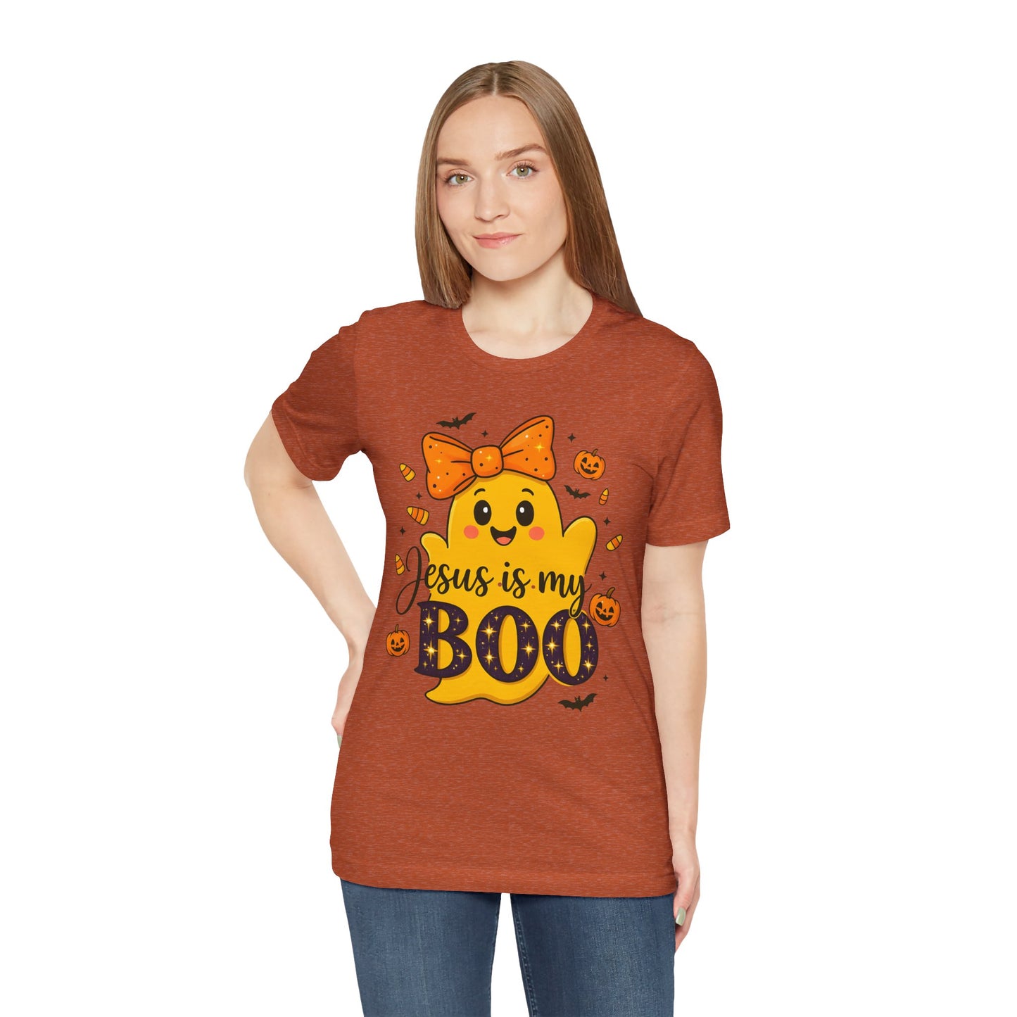 Jesus Is My Boo Shirt – Cute Christian Ghost with Bow Halloween Faith Tee