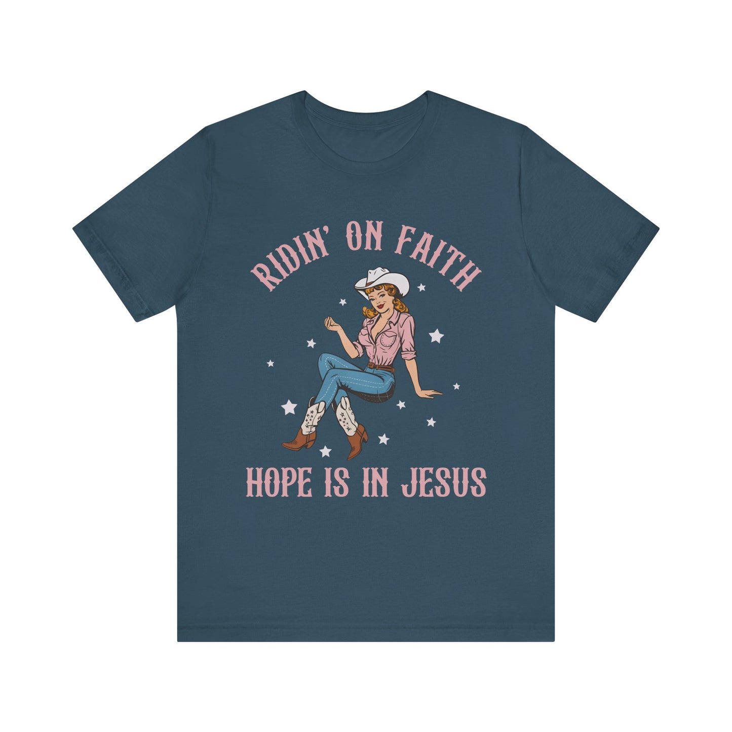 Ridin’ On Faith Shirt – Christian Cowgirl Rodeo Western Jesus Tee