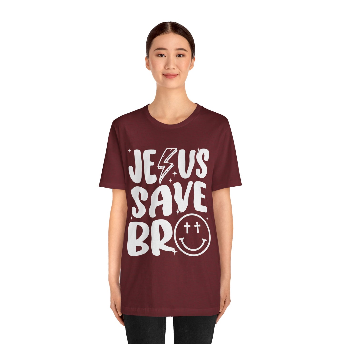 Jesus Saves Bro Shirt – Funny Retro Christian Cross Christmas Faith Tee