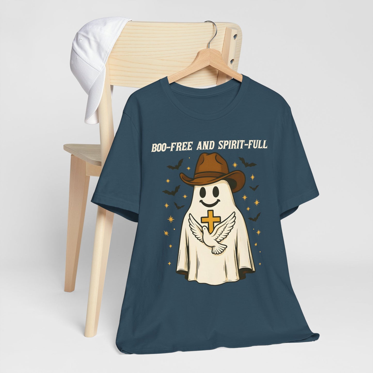 Boo Free and Spirit Full Shirt – Christian Ghost Cowboy Halloween Faith Tee