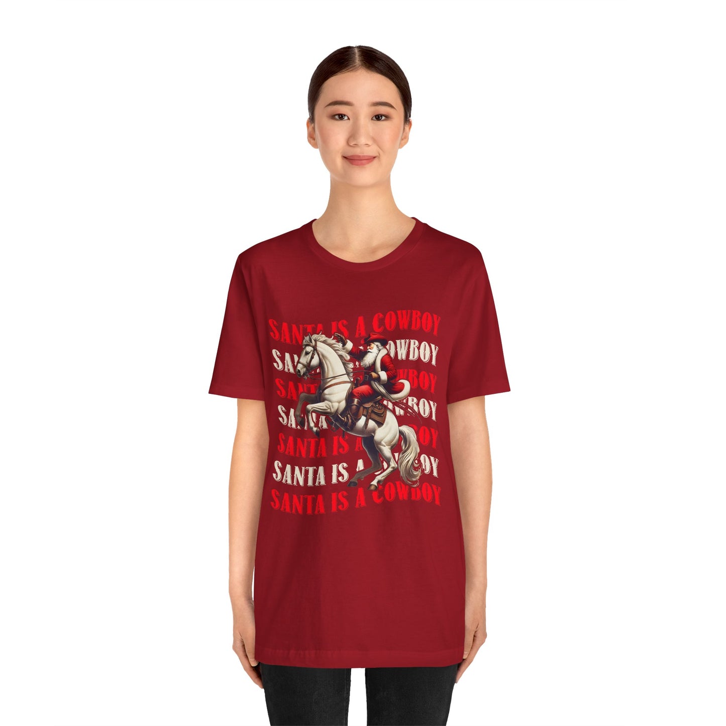 Santa Is a Cowboy Shirt – Western Christmas Tee, Texas Horseback Santa Claus