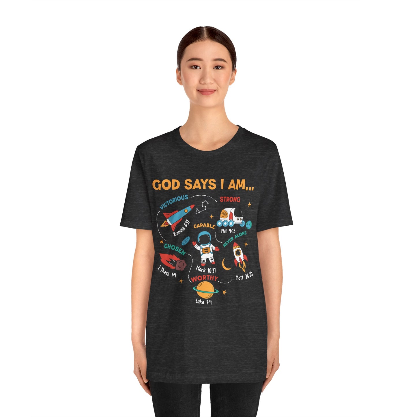 God Says I Am Kids Shirt – Christian Astronaut Space Galaxy Bible Affirmation Tee