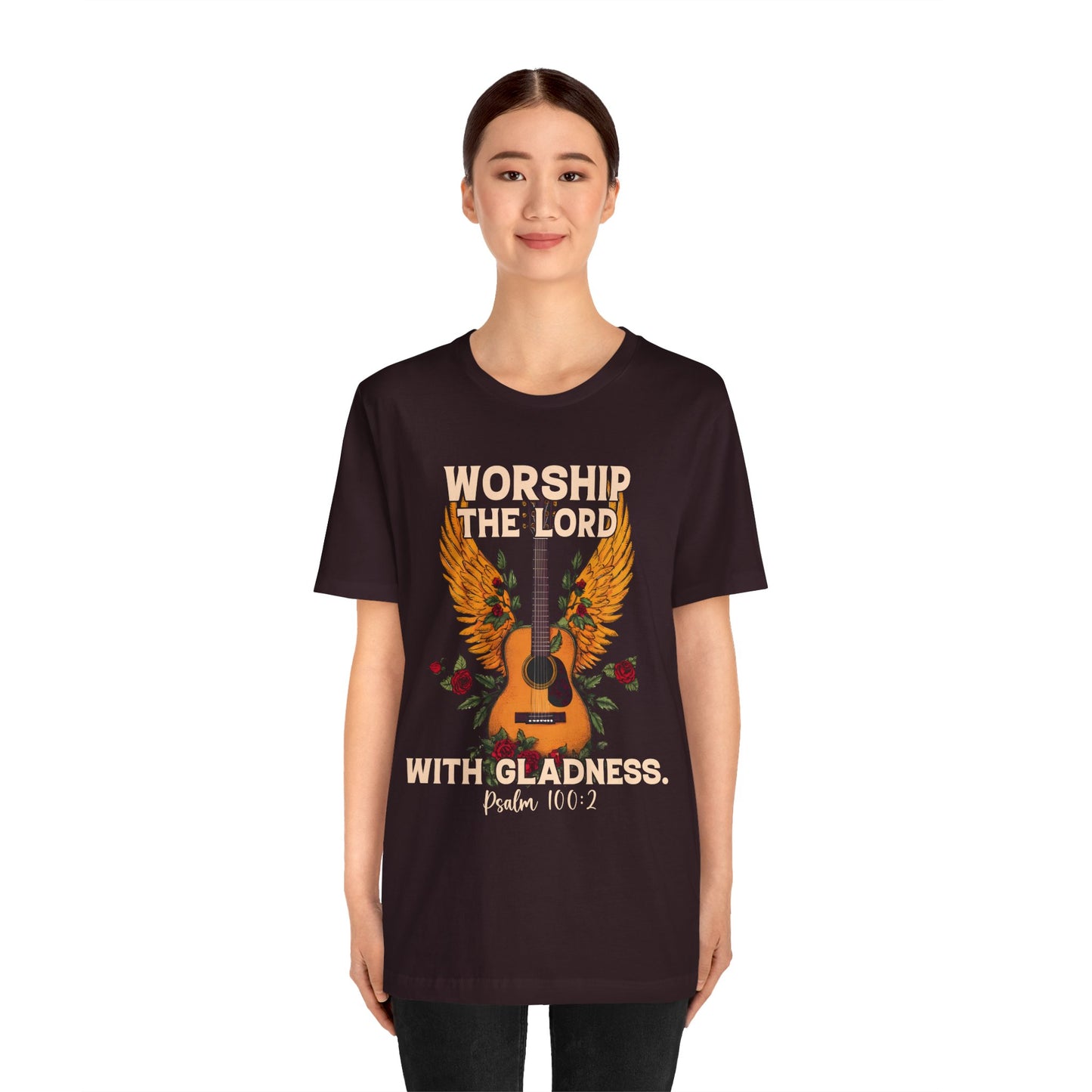 Retro Worship the Lord with Gladness Shirt – Psalm 100:2 Guitar Christian Tee
